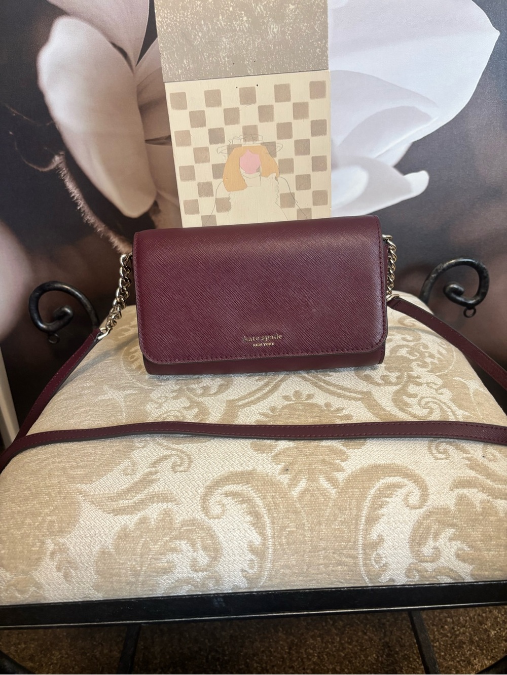 kate spade Plum Leather Chain-Accent Crossbody Bag